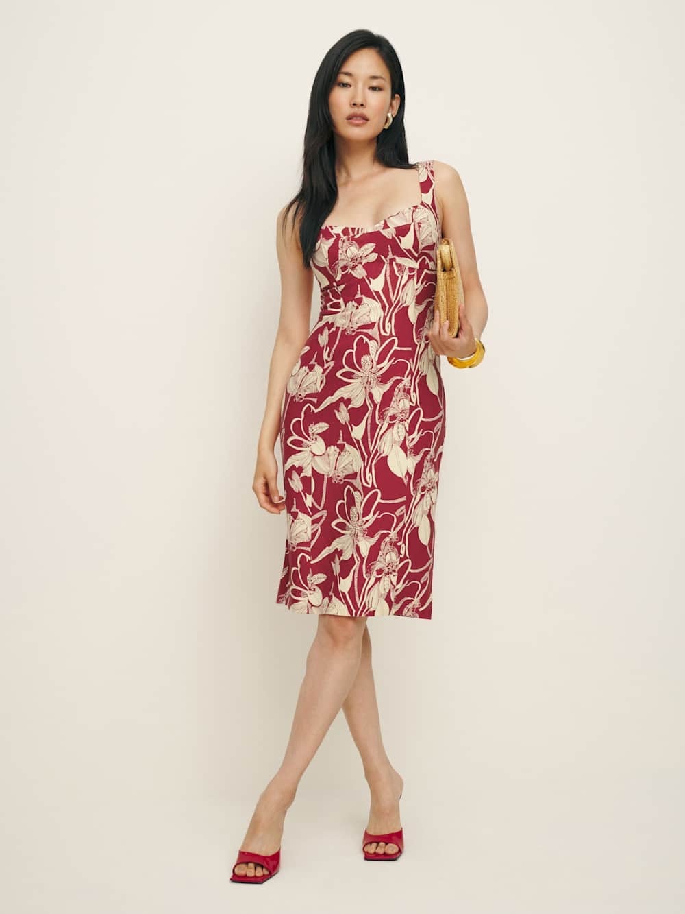 Reformation Thea Linen Dress Red - Size 4